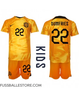 Günstige Niederlande Denzel Dumfries #22 Heimtrikotsatz Kinder WM 2022 Kurzarm (+ Kurze Hosen)